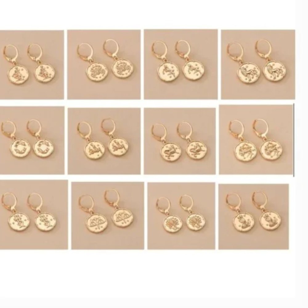 ⭐️❤️ FREE Horoscope Sign Boho Print Peasant Zodiac Modern Minimal Hoop Earrings